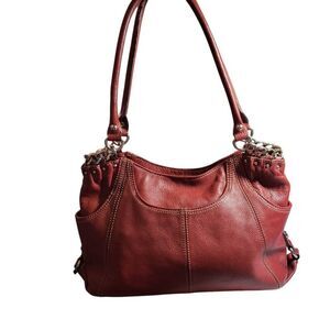 Tignanello Red Genuine Leather Silver Chain and Studded Handbag
